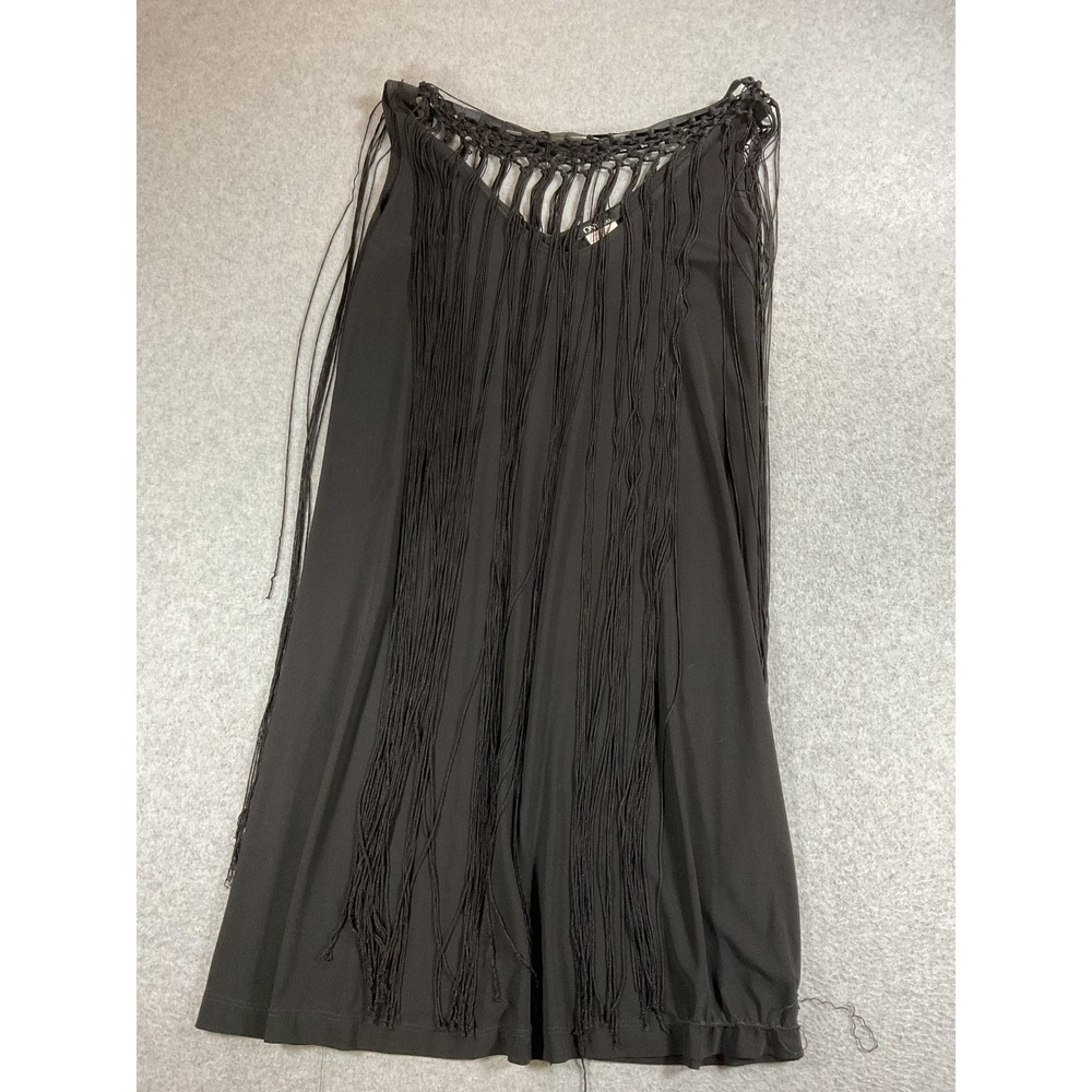 Onyx Nite Black Fringe Macrame Cocktail Dress Womens 10 Flapper Style 1747